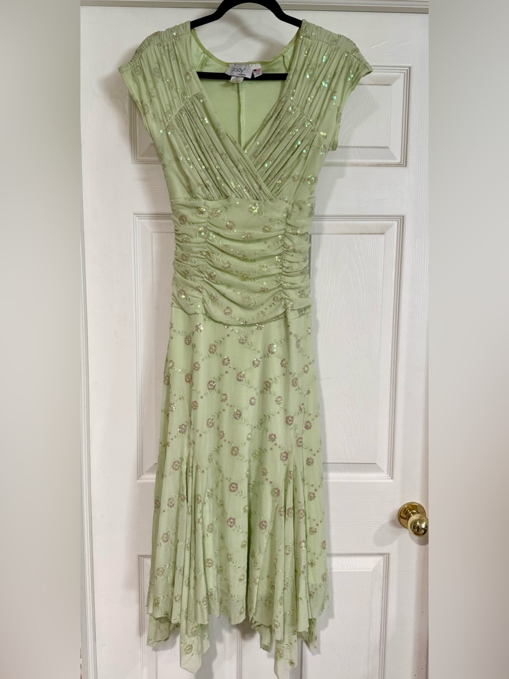 90’s Y2K Jody Light Green Embellished V-Neck Dress